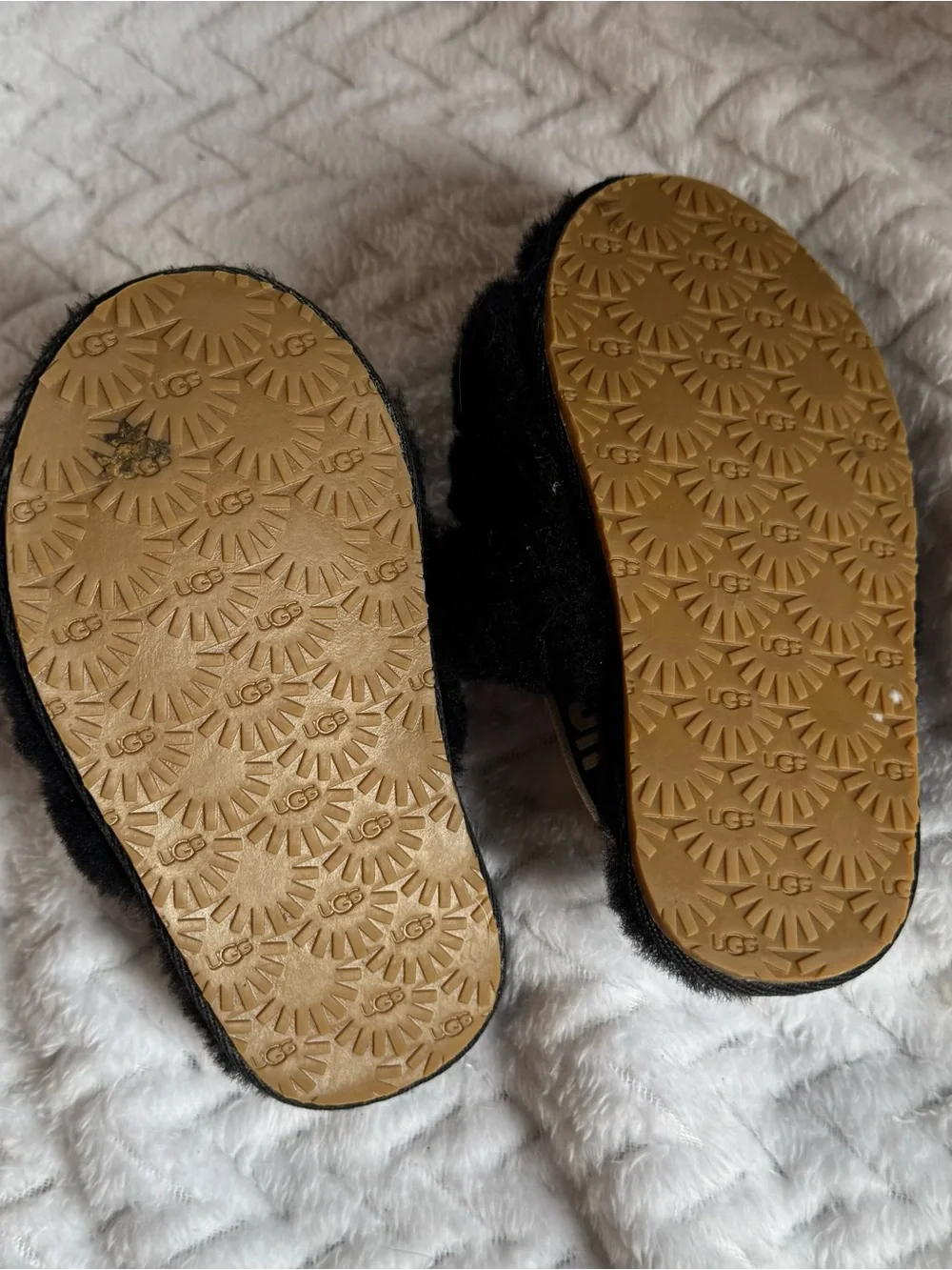UGG Black Shearling Slide with Branded Elastic Heel Strap
